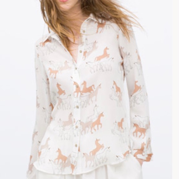 Zara Unicorn White Blouse/Shirt Sz L - Picture 2 of 6